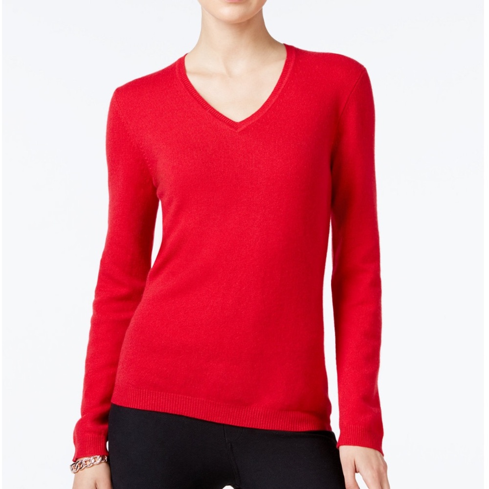 Charter Club 100% Cashmere Luxury Red V-Neck Sweater Top Women’s size S